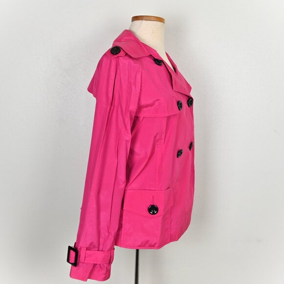 Chico's 70s Retro Preppy Lightweight Windproof Magenta Short Trench Coat Size 1 - Picture 4 of 16